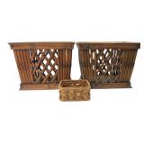 Three Woven Bamboo & Wood Storage Baskets
