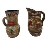 RS Signed Ceramic Pitchers With Indigenous Symbols