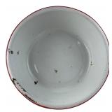 White Enamelware Wash Basin with Red Trim 16"