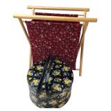 Vintage Folding Sewing Caddy & Floral Tin Lot