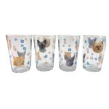 Set of 4 Cat Face & Paw Print Glass Tumblers
