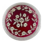 Silver Overlay Ruby Flashed Glass Platter