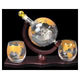 Etched Glass Globe Decanter Set with Ship