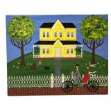 Donna Kelly Folk Art Painting Yellow House 1980