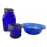 Cobalt Blue Glass Jars & Bowl Set