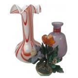 Italian Art Glass Vases & Floral Arrangement