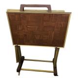 Faux Wood Parquet Folding TV Trays with Stand