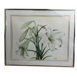 Signed YGH Framed Watercolor White Lilies