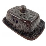 Unmarked Mottled Brown Ceramic Butter Dish