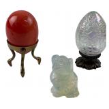 Two Decorative Eggs and Opalite Glass Dog