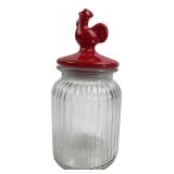 Ribbed Glass Canister with Red Rooster Lid