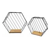 Pair of Modern Hexagon Wire Wall Shelves