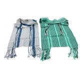 Pair Woven Striped Fringe Tote Bags 12x12 in