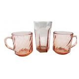 Arcoroc France Pink Glass Mugs & Tumbler