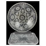 Clear Pressed Glass Bowl and Leaf Pattern Tray