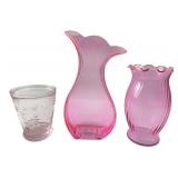 Teleflora and Assorted Pink Glassware Lot of 3