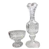 Two-Piece Clear Cut Glass Vase and Bowl