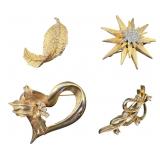 4 Gold-Tone Rhinestone Brooches