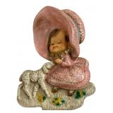 Chalkware Wall Plaque Girl Feeding Lamb