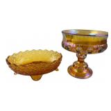 Marigold Carnival Glass Compote & Bowl