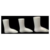 Set of 3 White Ceramic Boot Vases