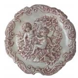 Incised SM Pink & White Cherub Majolica Plate