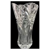 Heavy Cut Clear Glass Flared Vase