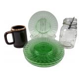 Mixed Lot: McCoy Mug, Atlas Jar & Green Plates