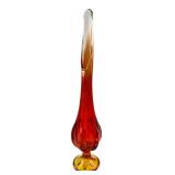MCM Orange Swung Art Glass Pedestal Vase 13"