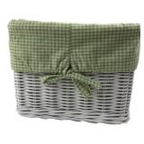 White Wicker Basket with Green Gingham Liner