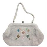 White Seed Bead Floral Evening Bag