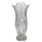 Clear Pressed Glass Floral Ribbed Vase