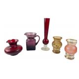 Five Assorted Miniature Colored Glass Vases