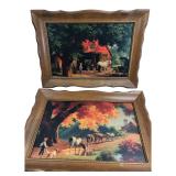 Pair of Framed Rural Americana Textured Prints