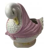 Ceramic Swan Planter with Pink Shawl 13"H