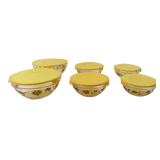 Set of 6 Sunflower Glass Bowls with Lids