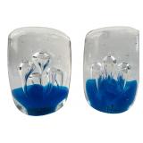 Pair of Blue Teardrop Art Glass Paperweights
