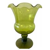 Green Art Glass Pedestal Vase