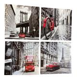 Set of 4 Cityscape Color Splash Canvas Prints