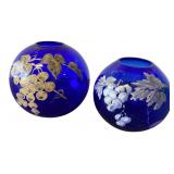 Pair of Cobalt Blue Painted Glass Vases