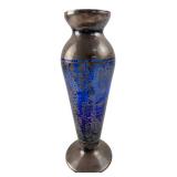Cobalt Blue Glass Silver Overlay Vase