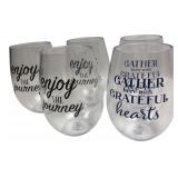 Set of 5 Printed Plastic Stemless Wine Glasses