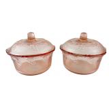 Pair KIG Malaysia Pink Glass Lidded Bowls