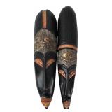 Pair of Carved Wood & Metal African Style Masks