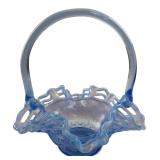 Blue Opalescent Basketweave Glass Basket
