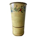 Toleware Floral Painted Metal Cylinder Vase