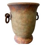 Plaster Urn with Metal Ring Handles 10"H