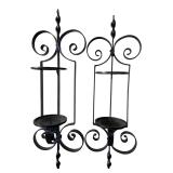 Pair Wrought Iron Scrollwork Wall Sconces