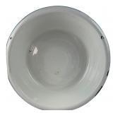 White Enamelware Wash Basin Blue Rim 16.5"
