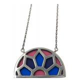 Stained Glass Style Half Moon Pendant Necklace